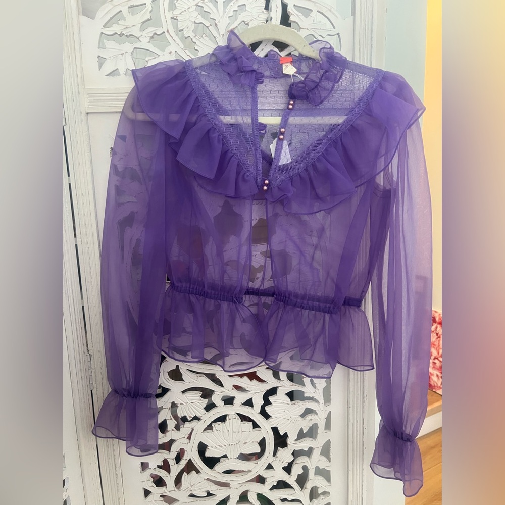 Vintage 1970s Sheer Purple Ruffled Blouse